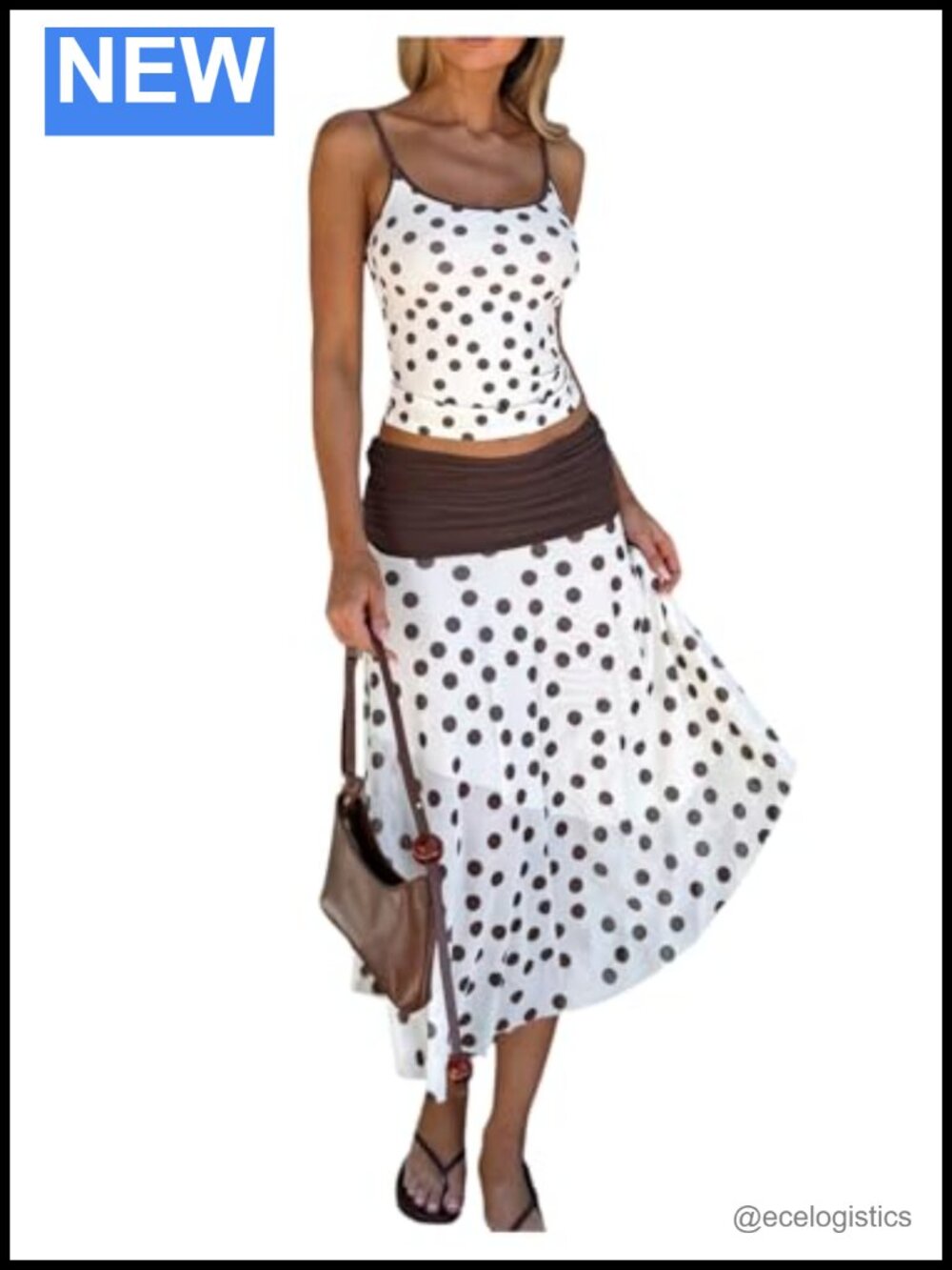Women's Two Piece Skirt Set Backless Cami Polka Dots Midi Ruched